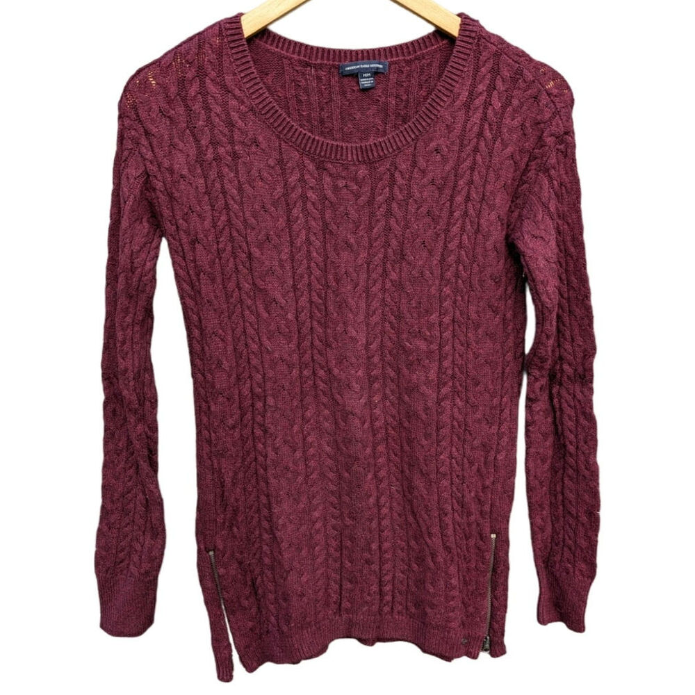Merlot Cable Knit Scoop Neck American Eagle Women Sweater M Warm Natural Fiber